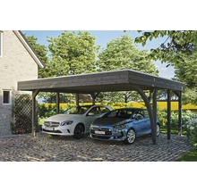 Doppelcarport aus Holz mit zwei Autos