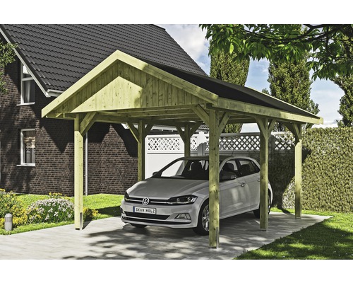 Carport simple SKAN HOLZ Wallgau avec bardeaux noirs et ancrage pour poteaux H 380 x 500 cm imprégné-0