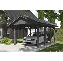 Carport simple SKAN HOLZ Wallgau avec lattis et ancrage pour poteaux H 380 x 600 cm gris