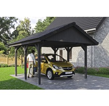 Carport simple SKAN HOLZ Wallgau avec lattis et ancrage pour poteaux H 430 x 500 cm gris