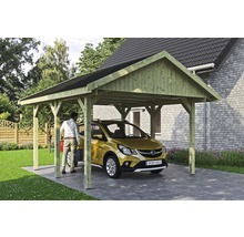 Carport simple SKAN HOLZ Wallgau avec bardeaux noirs et ancrage pour poteaux H 430 x 500 cm imprégné