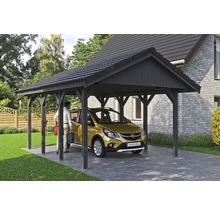 Carport simple SKAN HOLZ Wallgau avec lattis et ancrage pour poteaux H 430 x 600 cm gris
