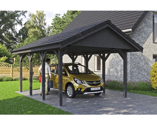 Carport simple SKAN HOLZ Wallgau avec lattis et ancrage pour poteaux H 430 x 600 cm gris