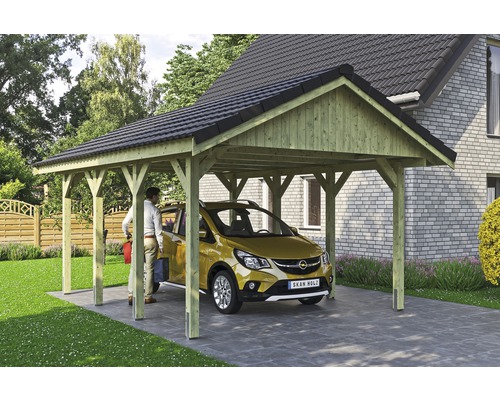 Einzelcarport SKAN HOLZ Wallgau inkl. Dachlattung und H-Pfostenanker 430 x 600 cm imprägniert