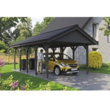 Carport simple SKAN HOLZ Wallgau avec lattis et ancrage pour poteaux H 430 x 750 cm gris