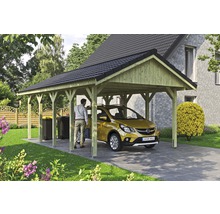 Carport simple SKAN HOLZ Wallgau avec lattis et ancrage pour poteaux H 430 x 750 cm imprégné