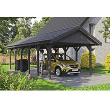 Carport simple SKAN HOLZ Wallgau avec lattis et ancrage pour poteaux H 430 x 900 cm gris