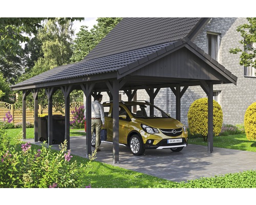 Einzelcarport SKAN HOLZ Wallgau inkl. Dachlattung und H-Pfostenanker 430 x 900 cm grau