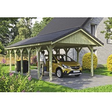Carport simple SKAN HOLZ Wallgau avec lattis et ancrage pour poteaux H 430 x 900 cm imprégné