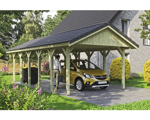 Einzelcarport SKAN HOLZ Wallgau inkl. Dachlattung und H-Pfostenanker 430 x 900 cm imprägniert