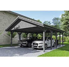 Double carport en bois avec deux voitures garées