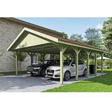 Double abri de voiture en bois avec deux voitures