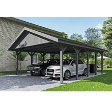 Double carport en bois avec deux voitures garées