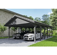 Doppelcarport SKAN HOLZ Wallgau inkl. Dachlattung und H-Pfostenanker 620 x 900 cm grau