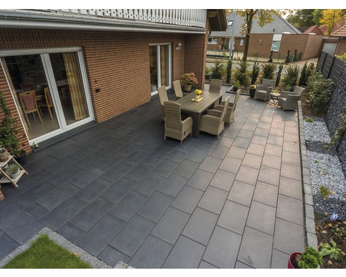 Dalle de terrasse en béton Bellastone Basalto anthracite avec chanfrein 60 x 40 x 4,5 cm