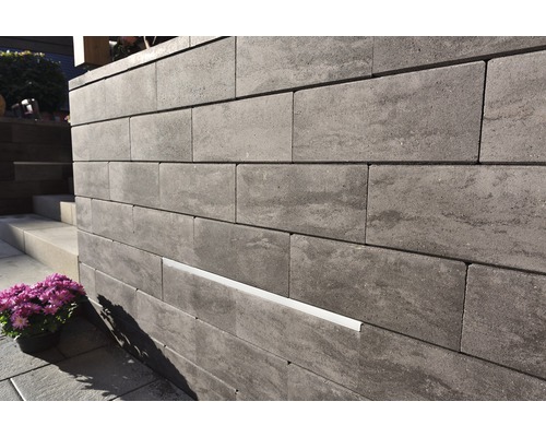 Pierre de construction Vario-Line 1/2 gris-anthracite-chiné 20 cm x 20 cm x 16,7 cm Mur en blocs de béton dans le jardin