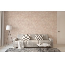 Modernes Wohnzimmer mit Sofa, Kissen, Lampe und Teppich