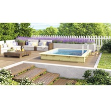 Kit de piscine hors sol en bois Karibu taille 1 rectangulaire 350x276,5x125 cm avec intissé de protection du sol, habillage intérieur avec rebord de fixation et échelle-thumb-2