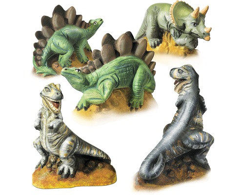 Cinq figurines de dinosaures en céramique