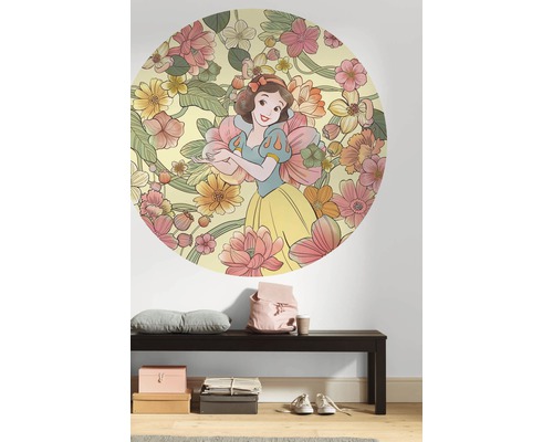 Sticker mural Blanche-Neige et motif floral au-dessus d''un banc
