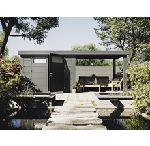 Gartenhaus Classico 3024 inkl. Regenrinne mit Seitendach rechts 602 x 259 cm lichtgrau
