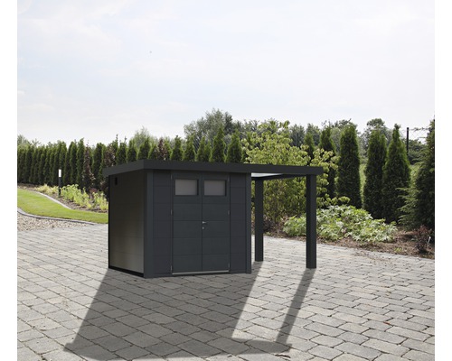 Gartenhaus Classico 3024 inkl. Regenrinne mit Seitendach rechts 486 x 259 cm granitgrau