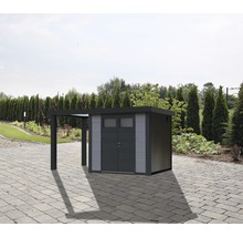 Gartenhaus Classico 2724 inkl. Regenrinne mit Seitendach links 456 x 259 cm lichtgrau