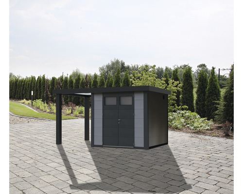Abri de jardin Classico 2724 avec gouttière avec toit latéral à gauche 435 x 238 cm gris clair