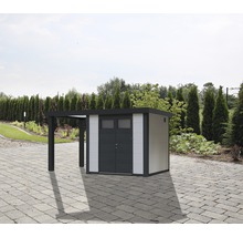 Gartenhaus Classico 3024 inkl. Regenrinne mit Seitendach links 486 x 258 cm weiß