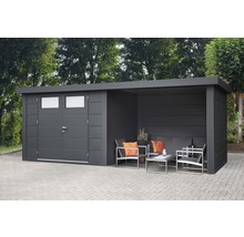 Gartenhaus Classico 2724 inkl. Regenrinne mit Seitendach, Rück- und Seitenwand rechts 572 x 258 cm granitgrau