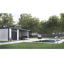 Gartenhaus Classico 2724 inkl. Regenrinne mit Seitendach, Rück- und Seitenwand rechts 572 x 258 cm weiß