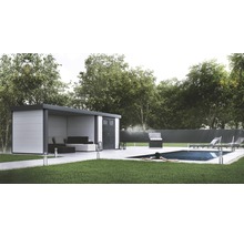 Gartenhaus Classico 2724 inkl. Regenrinne mit Seitendach, Rück- und Seitenwand links 572 x 258 cm weiß