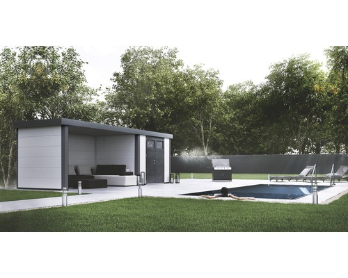 Abri de jardin Classico 2724 avec gouttière avec toit latéral, paroi arrière et latérale avec fenêtre à gauche 552 x 238 cm blanc Abri de jardin Classico 2724 avec gouttière avec toit latéral, paroi arrière et latérale avec fenêtre à gauche 552 x 238 cm blanc