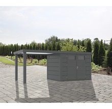 Gartenhaus Classico 3024 inkl. Regenrinne mit Seitendach links 602 x 259 cm granitgrau