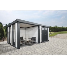 Gartenhaus Classico 2724 inkl. Regenrinne mit Seitendach, Rück- und Seitenwand inkl. Fenster links 572 x 258 cm weiß