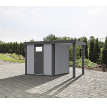 Gartenhaus Classico 2424 inkl. Regenrinne mit Seitendach rechts 426 x 259 cm lichtgrau