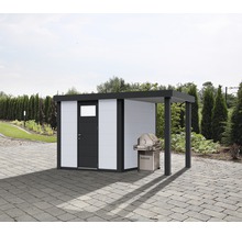 Gartenhaus Classico 2424 inkl. Regenrinne mit Seitendach rechts 426 x 259 cm weiß
