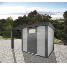 Gartenhaus Classico 2424 inkl. Regenrinne mit Seitendach links 426 x 259 cm lichtgrau