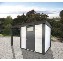 Gartenhaus Classico 2424 inkl. Regenrinne mit Seitendach links 426 x 259 cm weiß