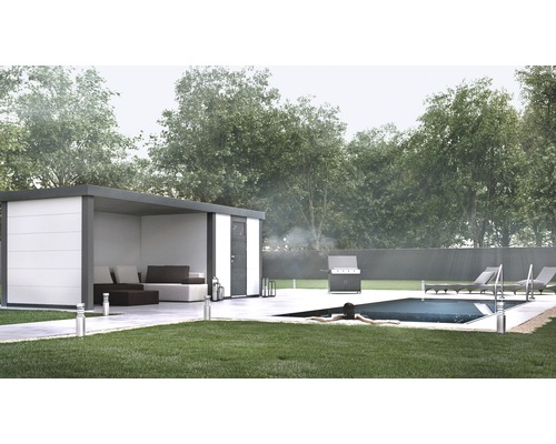 Gartenhaus Classico 2424 inkl. Regenrinne mit Seitendach, Rück- und Seitenwand links 542 x 258 cm weiß