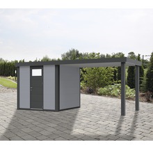 Gartenhaus Classico 2424 inkl. Regenrinne mit Seitendach rechts 542 x 259 cm lichtgrau