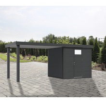 Gartenhaus Classico 2424 inkl. Regenrinne mit Seitendach links 542 x 259 cm granitgrau