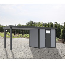 Gartenhaus Classico 2424 inkl. Regenrinne mit Seitendach links 542 x 259 cm lichtgrau