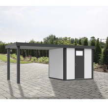 Gartenhaus Classico 2424 inkl. Regenrinne mit Seitendach links 542 x 258 cm weiß