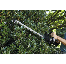 Eine Person schneidet eine Hecke mit einer Heckenschere.