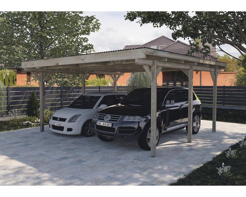 Carport double weka 616 500 x 500 cm traité en autoclave par imprégnation-0