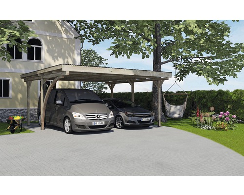 Carport double weka 616 A avec arche de passage 500 x 500 cm traité en autoclave par imprégnation