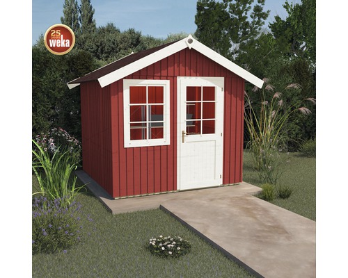 Abri de jardin weka abri suédois confort taille 2 passage libre haut 195 cm, avec plancher 368 x 343 cm rouge