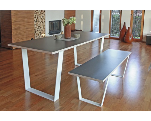 Table de salle à manger avec banc en bois et métal dans la salle à manger