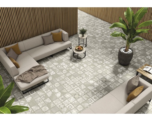 Dalle de terrasse en grès cérame fin Smartgrip béton décor 2 bord rectifié 60 x 60 x 2 cm